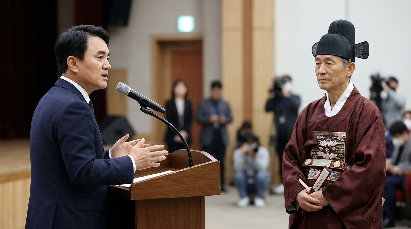 김진태 강원도지사, '관찰사' 복장으로 도정보고회 나섰다