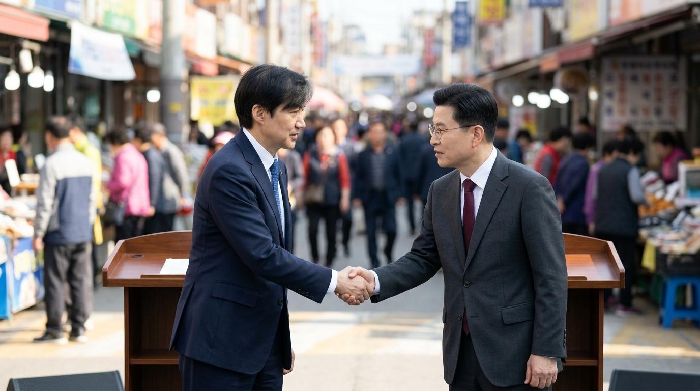 평택 오일장에서 만난 조국 대표와 김재연 대표, '통화' 농담 건네