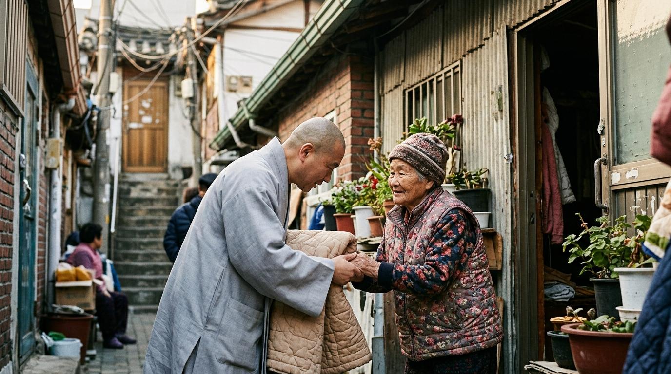 진우스님, 쪽방촌 어르신들 위로하며 주거 환경 개선 약속