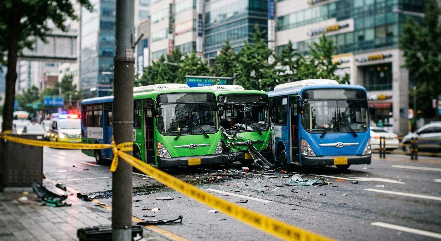 ソウル・鍾路で市内バス3台が追突事故 11人搬送