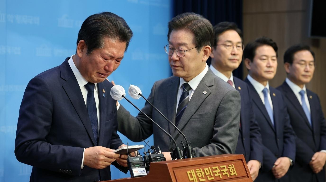 정청래 민주당 대표, '노상원 수첩' 언급하며 눈물