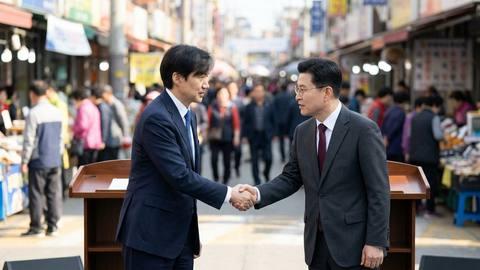평택 오일장에서 만난 조국 대표와 김재연 대표, '통화' 농담 건네